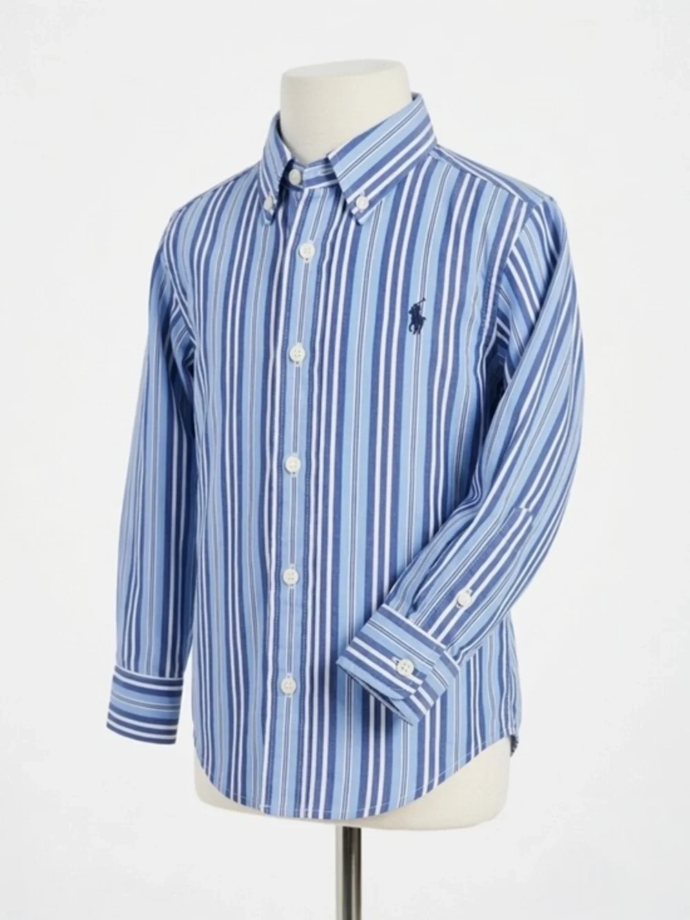 Ralph Lauren‎ Baby Boy Blue White Stripe Button Down Dress Shirt Pony Logo 12M